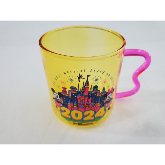 2024 Disney Walt Disney World Mickey and Minnie Glass Coffee Mug Brand New - Picture 1 of 3